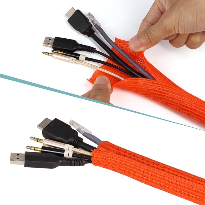 10ft PET Braided Cable Sleeve 1/3 inch(8mm) Wire Protector Cable wrap Wire Covers for Cords Cable Sleeves Cord Management Cable Management Sleeve(Orange)
