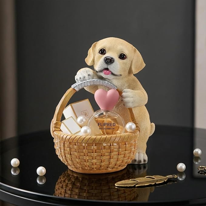 Unique Golden Retriever Gifts, Resin Puppy Statue Storage Basket for Desk, Decorative Key Bowl for Entryway Table, Candy Dish & Funny Decor
