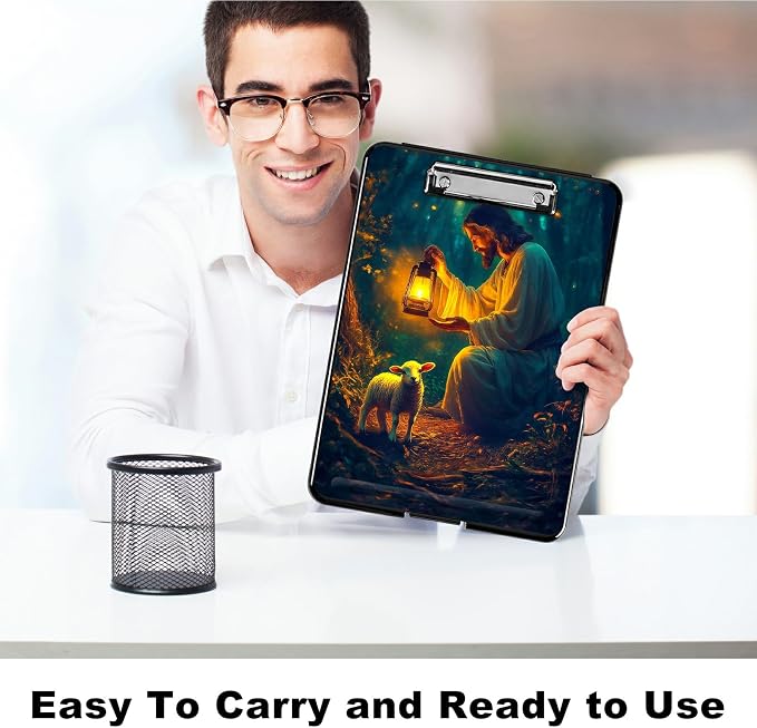 Heavy Duty Storage Clipboard, Slim Nursing Clipboard with Internal Pen Case, Portable File Organizer Case for A4 Letter Size Paper Office Medical Professionals, Man Sheep Forest
