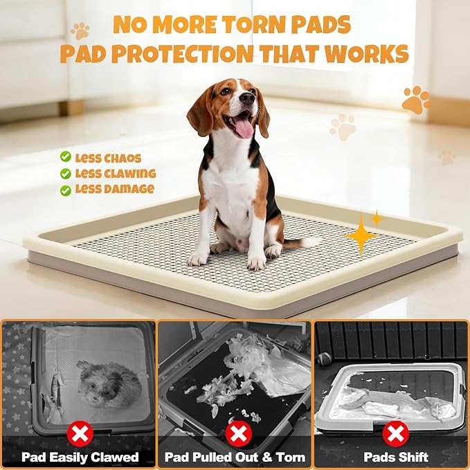 Dog Potty Tray Fits 22 x 22 In Pee Pad, Potty Training for Puppy Pad Holder | No More Torn Pee Pads, Smooth Dry-Paw Grid, Easy-Clean, Leak-Resistant Indoor Dog Potty For Apartments Balconies Rainy Days