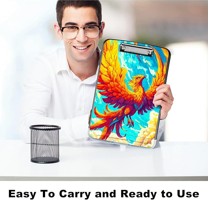 Flamingo Sky A4 Clipboard with Storage Pen Holder, Clipboards Organizer Nursing Clipboard Foldable File Folder Plastic Clipboard Folio Clip Board for Office Students Classroom Doctor