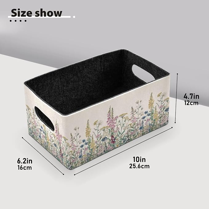 Emelivor Flower Leaves Beige Storage Basket Bins Set (2pcs) Felt Foldable Storage Bins with Dual Handles Dog Basket for Office Bedroom Closet Babies Nursery DVD Laundry