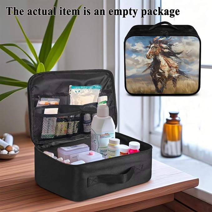 Rnyleeg Horse First Aid Travel Kit Empty First Responder Bag with Handle Reusable Medical Supply Organizer for Home Outdoor Hiking Camping