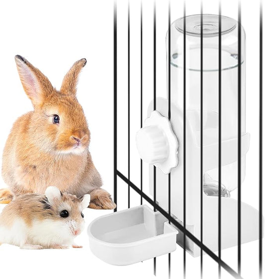 kathson Rabbit Water Dispenser for Cage 17 Oz Hanging Guinea Pig Water Bottle No Drip Gravity Automatic Bunny Water Bottle No Leak Small Animal Water Bottle for Chinchilla Ferret Hamster（White）