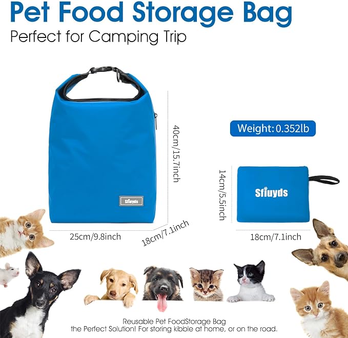 Pet Food Storage Bag Dog Storage Organizer Bag 2PCS Collapsible Dog Travel Bowls and Zipper Side Pocket for Home(Blue, Large)