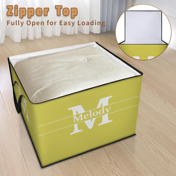 Custom Storage Baskets Cubes for Home with Name, Initial Letter Large Foldable Organizer Collapsible Storage Bins for Home Blanket Comforters Clothes Closet Nursery, Lemon Yellow