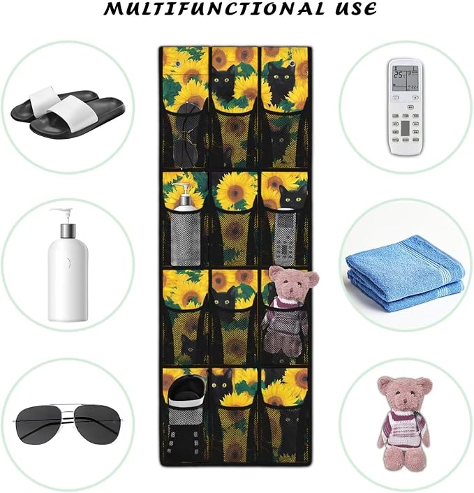 Sunflower Cat Over The Door Shoes Organizers,Behind Door Shoes Hang Holder Rack,Storage for Small Spaces,Hanging Storage Bags