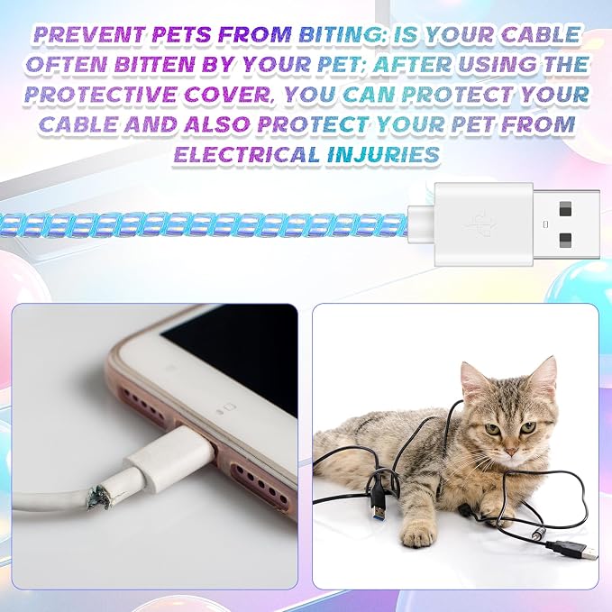 Friends 10 Pcs Cord Protectors from Pets No Chew 43.3'',Flash Colors | Spiral Cable Protector, Phone Charger Cover, Data Cable Protective Sleeve Chew Proof, USB Wire Cover Stylish, Cat Dog Rabbit