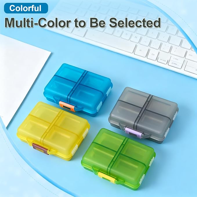 Daily Travel Pill Case Organizer, Small 8 Compartment Medicine Box | Pill Dispenser, Compact Purse Portable Pill Reminder Perfect for Storage Vitamin, Fish Oil, Calcium Tablet, Peacock Blue