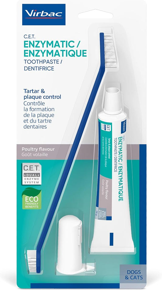 Virbac C.E.T.® Oral Hygiene Kit for Dogs | Poultry-flavor Toothpaste | Fingerbrush and Pet Toothbrush