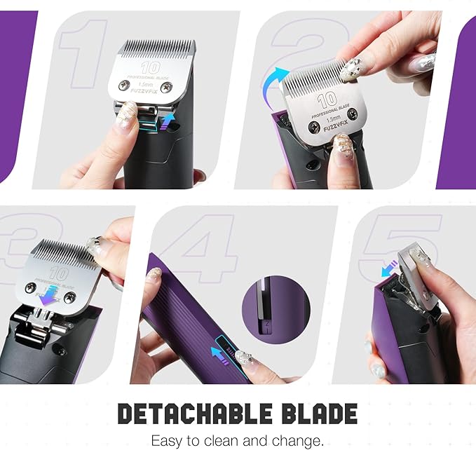 AmpFix Professional Dog Grooming Clippers - 2 Detachable Blade 8 Metal Combs, 2-Speed Heavy-Duty Motor, 10ft Cord, Anti-Slip Shatter-Proof Housing for Pet All Coats