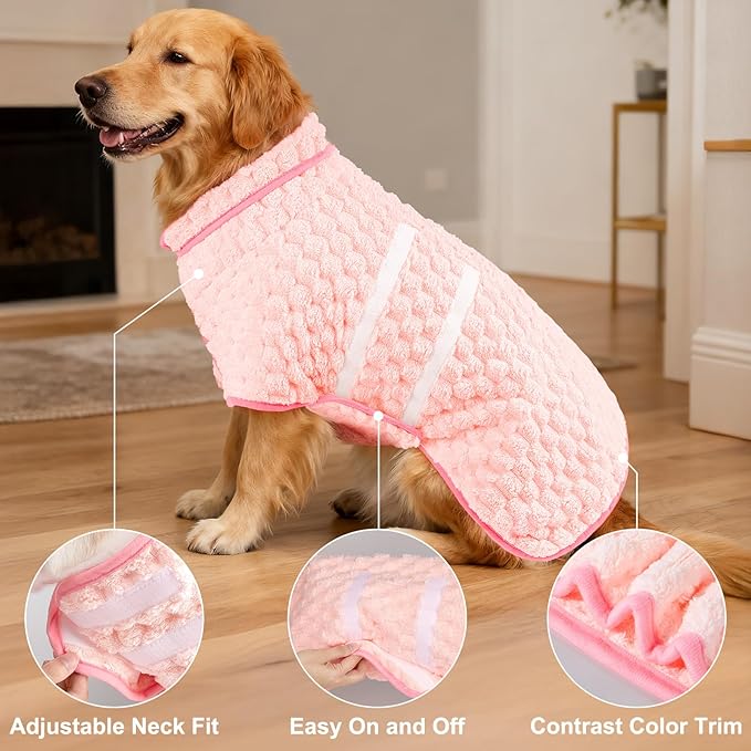 Glittme Dog Bathrobe for Drying Dogs, Super Absorbent Fleece Dog Towel Robe, Adjustable Dry Coat for Large Medium Small Dogs, Warm Pet Drying Vest for After Bath, Swimming, Muddy Walks & Car Travel