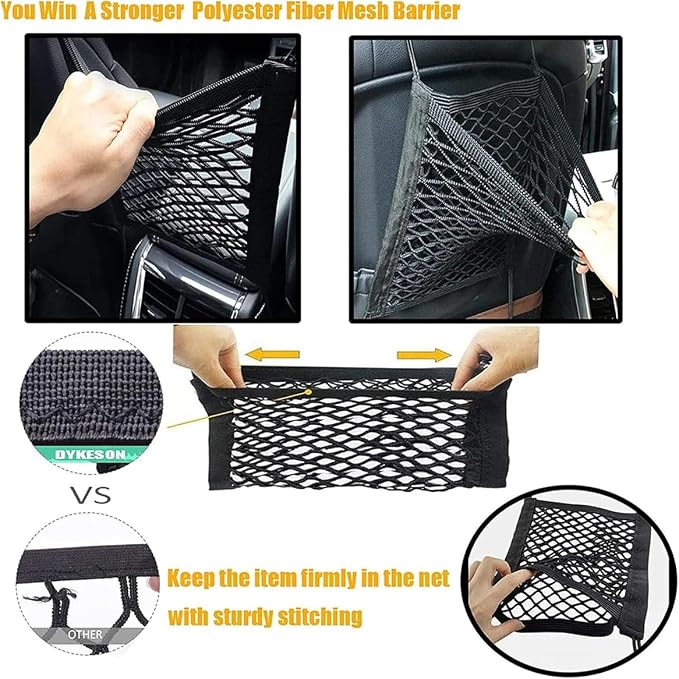 DYKESON Dog Car Net Barrier Pet Barrier with Car Mesh Organizer for Dog & Child, Safety Divider with Upgraded Storage Pouch, Easy Install for Cars & SUVs