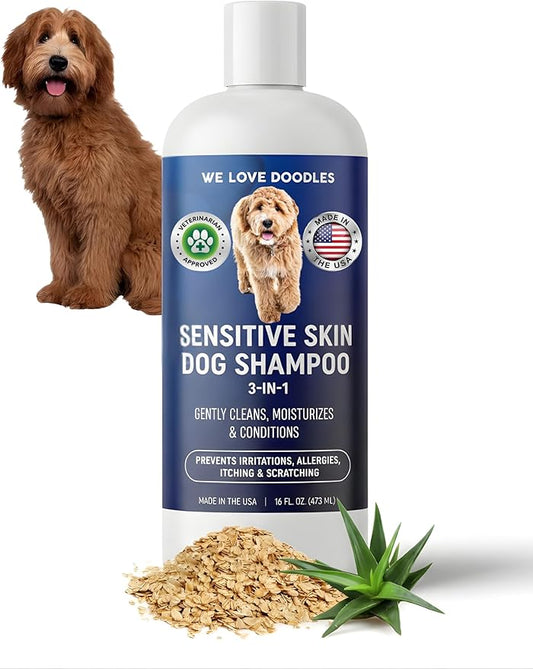 Premium 3-in-1 Sensitive Skin Dog Shampoo, Great for Allergies, Itching, Scratching, Anti-Itch Shampoo for Dogs with Oatmeal & Aloe, Made in USA, Natural Ingredients, 16 oz [We Love Doodles]