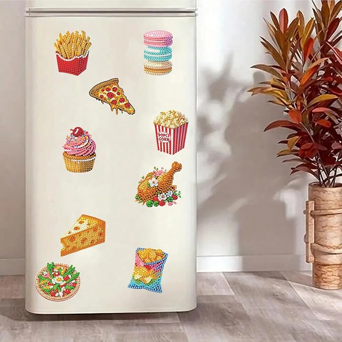 FRANDEK 20pcs Gourmet 2D Diamond Art Fridge Magnets Set | FRANDEK 20pcs 2D flat acrylic diamond art fridge magnets kit with tool kit and rhinestones; great DIY decor for home, office