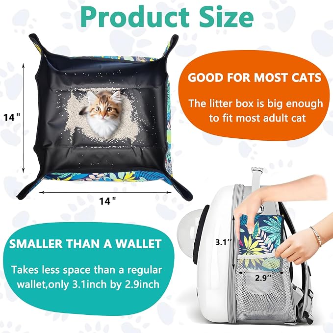 BNOSDM Travel Litter Box for Cats Portable Litter Boxes Kit Foldable Litterbox with Scoop Bowl Waterproof & Non-Stick for Car, Hotels, Outings, Temporary Stays