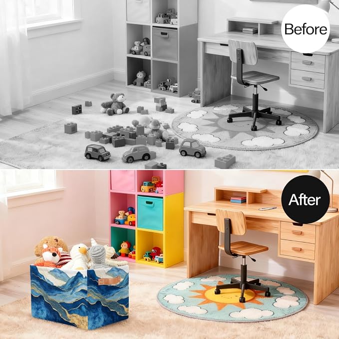Pardick Storage Baskets Bin, Watercolor Abstract Mountain Collapsible Canvas Fabric Storage Bin Decorative Baskets Toy Organizer Rectangle Storage Boxes with handles for Home Shelves Nursery,Q-7