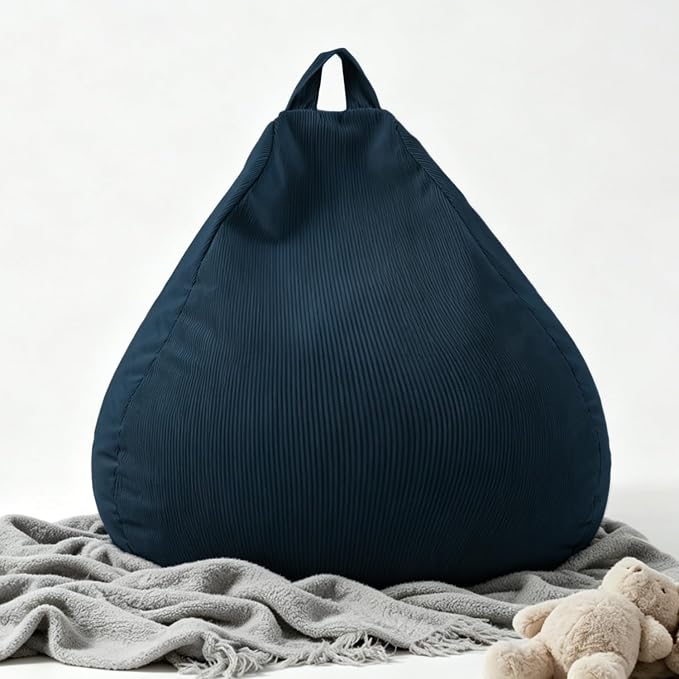 LPMOERA Stuffed Animal Storage Soft Bean Bag Cover No Filler Navy Blue | Skin-Friendly,Portable,Wide Easy-Load Opening,Hidden Zipper,Decorative Organizer