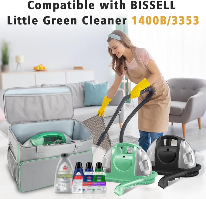 Carry Bag for Bissell Little Green Machine 1400B, Large Capacity, Grey | Carrying Case for Bissell Carpet Cleaner, Car Vacuum Attachments Cleaning Tools Organizer, Cleaner Solution Pocke (Bag Only)