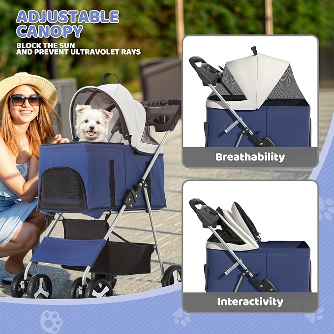 Magshion 3-in-1 Foldable Pet Stroller for Small to Medium Dogs and Cats | Dog Travel Jogger with Detachable Carrier, Cup Holder & Storage Basket, For Small/Medium Dogs & Cats Up to 33 lbs