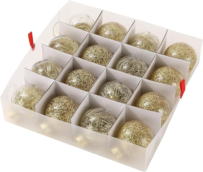 Sattiyrch Christmas Ornament Storage Box,4 Trays with Customizable Dividers,Canvas,Dust-Proof, Holds Up to 64 x 2.36 Ornaments, for Garage/Attic/Basement Storage