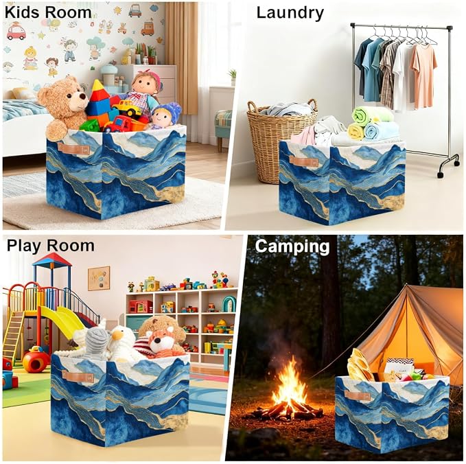 Pardick Storage Baskets Bin, Watercolor Abstract Mountain Collapsible Canvas Fabric Storage Bin Decorative Baskets Toy Organizer Rectangle Storage Boxes with handles for Home Shelves Nursery,Q-7