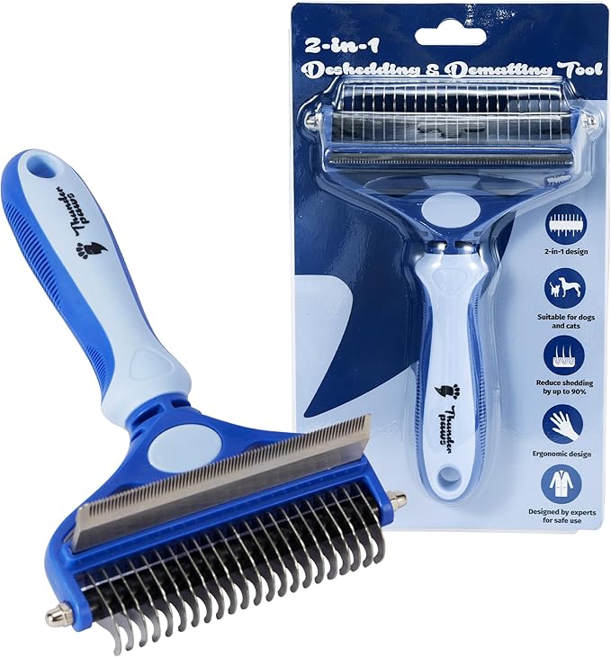 2-in-1 Deshedding Brush and Dematting Rake for Dogs – Double Coat Undercoat Grooming Tool for Medium to Large Breeds, Reduces Shedding by Up to 95%