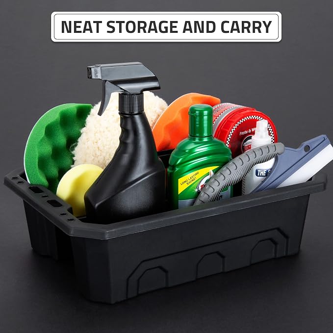 CANOPUS Storage Tray Tote with Functional Holes - 2 PCs Plastic Cleaning Caddy with Handle, Portable Caddy, Undersink Storage for Kitchen, Shoe Cleaning Box, Products Organizer, Black