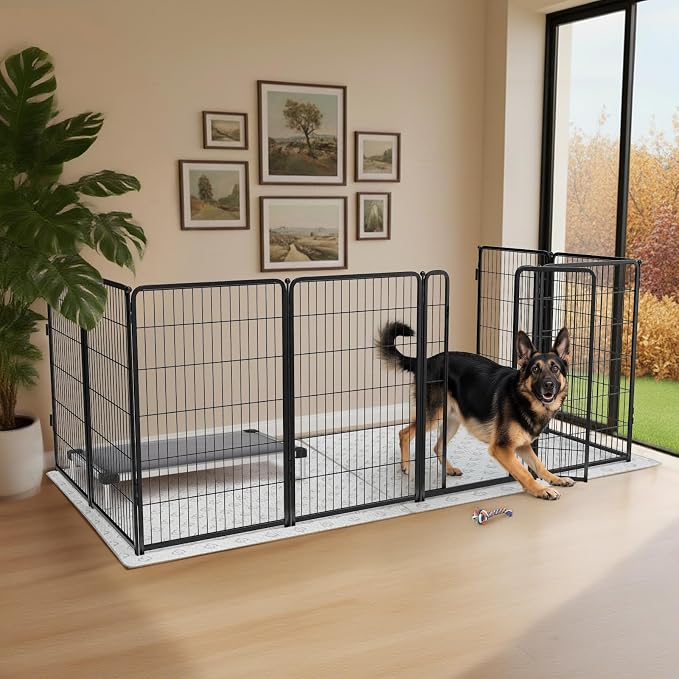 FXW Homeplus Indoor Dog Playpen with Fence-to-Wall Anchors, 45" H, 8 Panels | Calm Indoor Play Area, 4 Wall Anchors for Flexible Boundaries, for Large Dogs, Patented