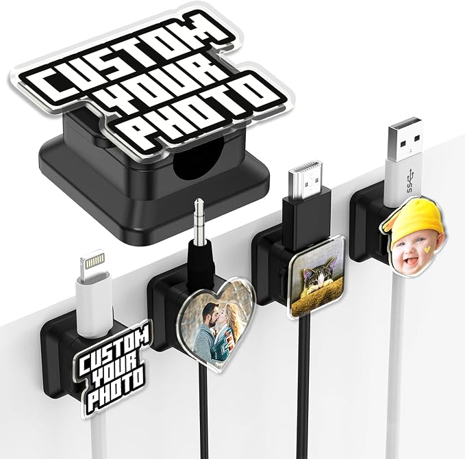 Custom Photo Cord Holder Cable Clips,Personalized Photo Cord Organizer [Magnetic],Funny Charger Holder for Nightstand,Home Office Organizer Deals for Kitchen Desk Workspace Room Decor for Custom Gift