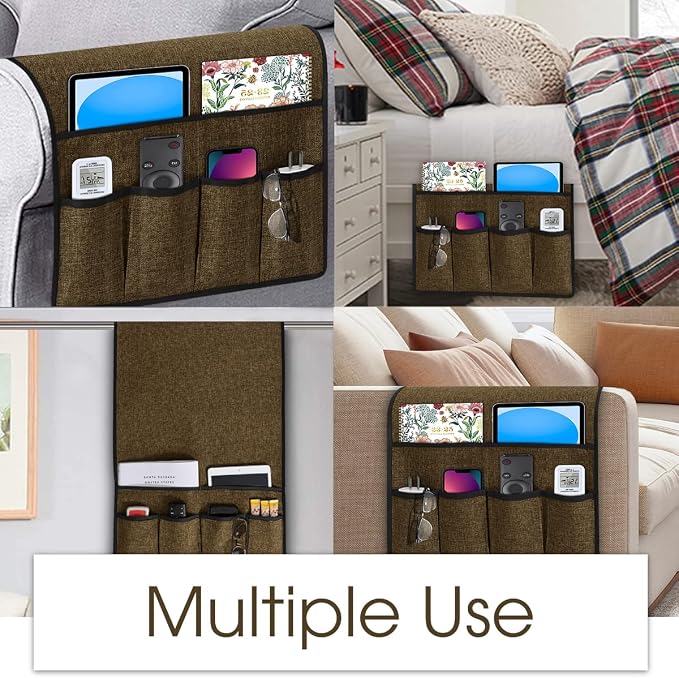 Joywell Armchair Caddy for Couch Remote Control Holder Recliner Armrest Organizer Non Slip Sofa Arm Chair Caddie with 6 Pocket Storage for Magazine, Tablet, Phone, iPad, Chocolate