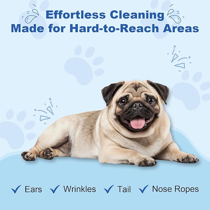Dog Wrinkle Wipes for Bulldogs & Skin Folds – Gentle Pet Cleaning Wipes for Dogs & Cats, Remove Dirt, Odor & Build-Up from Wrinkles, Tail Pockets & Paws – Alcohol-Free Plant-Based Formula