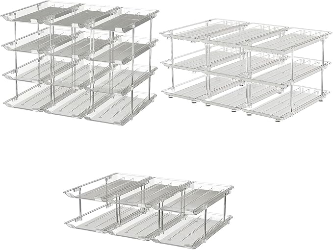 Can Organizer Rack, Four Layers | Clear PET Kitchen Storage Shelf with Tiered Open-Front Access, Vertical Cabinet Countertop Use