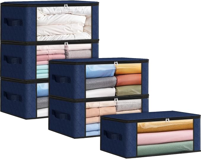 35L Closet Organizers, Foldable Under Bed Storage Containers | Storage Bags with Zippers,Window and Handles for Organizing Bedroom, Closet, Clothing,Organization with Handle