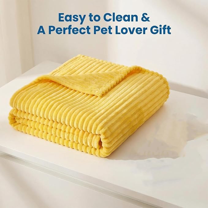 Yellow Dog Blanket, Emotional Support Blanket Yellows for Dogs, 1.5cm (0.6in) Wide Wavy Design, Soft Polyester Pet Throw for Couch Bed Crate Travel, Multiple Sizes (Yellow, 150*200cm/59.05*78.74in)