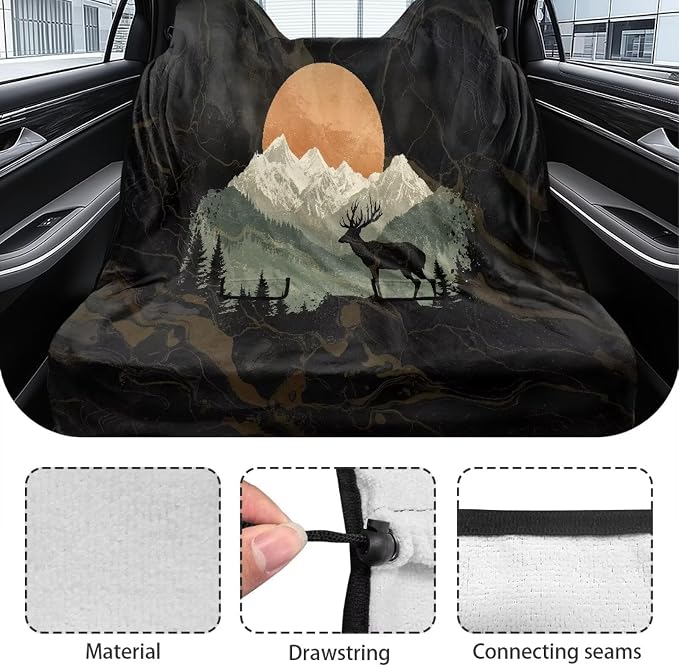 Renewold Dog Car Back Seat Covers Car Rear Bench Towel Seat Covers for Dogs Cats Universal Fit Most SUV Van Sedan Truck Blanket Pads for Running Gym Swimming Mountain Deer Camping Mat