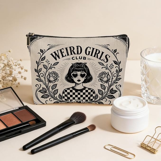 Vintage Weird Girls Club Makeup Bag Cosmetic Bag Zipper Makeup Pouch | Travel Toiletry Bags Christmas Graduation Birthday Gifts for Women Teen Girls Friends Daughter Sister Bestie