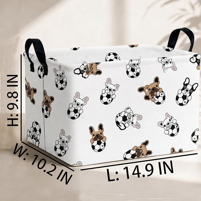 Large Dog Toy Basket Puppy Box Storage Bin (Brown Black) | Holder French Bulldog Stuff Organizer, Room Decor Gifts