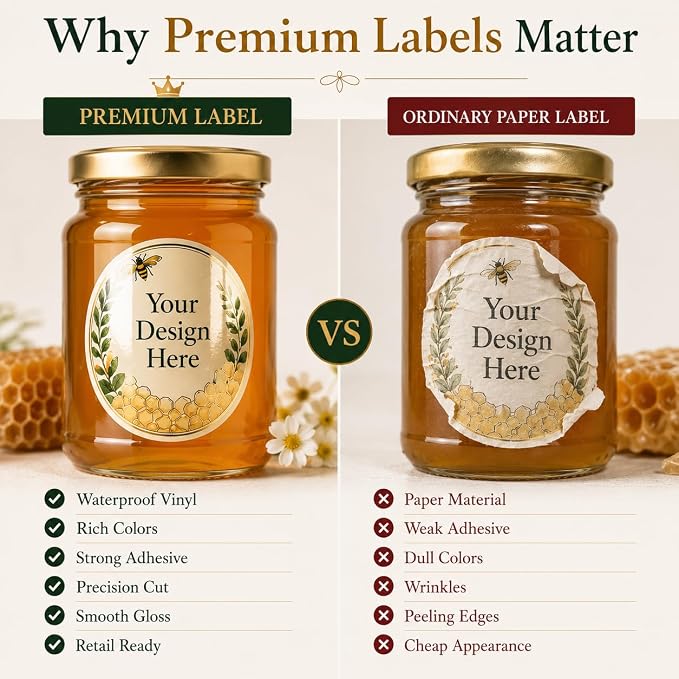 Custom Food Packaging Labels - Product Waterproof Vinyl Stickers | or Coffee Bags, Tea Pouches, Spice Jars, Snack Bags, Cookie Boxes, Food Containers, Glossy Custom Product Labels