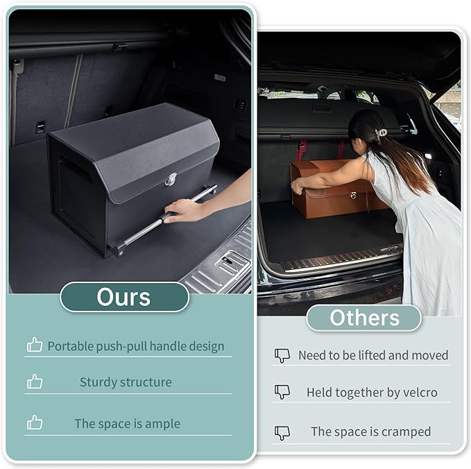 Car Trunk Organizer Leather Car Storage Organizer with Lid Car Organizer | Suv Trunk Organizer with Sturdy Handle Car Cargo Storage Box for Minivan, Sedan, Jeep (Black, 20.47 x 11.4 x 12.2in)