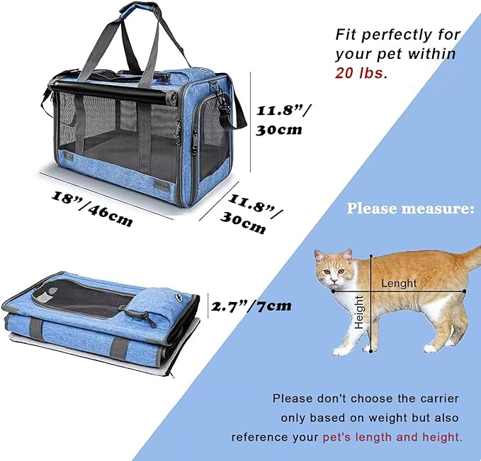 GAPZER Pet Carrier for Large and Medium Cat, Soft-Sided Pet Crate for Puppy | Dog Collapsible Travel Kennel Bag Privacy Protection, Big Kitty 20 pounds Carrying Cage Portable Home Outdoor Taxi Carseat