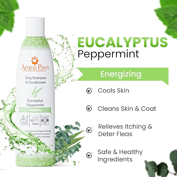Dog Shampoo and Conditioner - Aromatic Tearless Shampoo for Cleansing, Grooming, and Conditioning - Moisturizing Shampoo for Dogs and Puppies - Eucalyptus Peppermint 13.5 oz