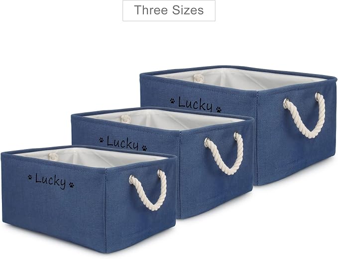 Personalized Dog Toy Storage Basket Bin, Customized Pet's Name Storage, Collapsible Organizer Box for Dog Toys, Clothing, Apparel & Accessories (Navy blue, S)