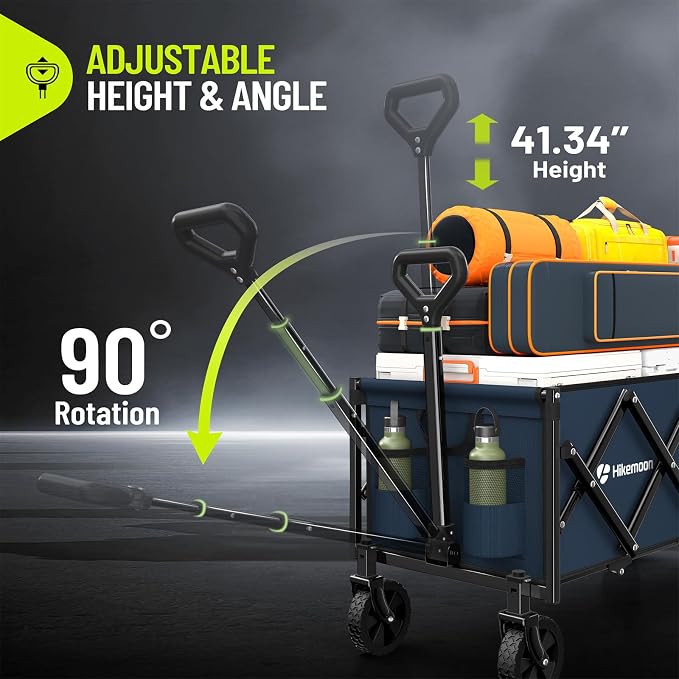 43'' Extra Long Folding Wagon with Extended Tailgate, Blue | Wagons Carts Foldable, 360LBS Heavy Duty, Compact Portable, Utility Collapsible for Shopping/Beach/Garden/Camping/Sports