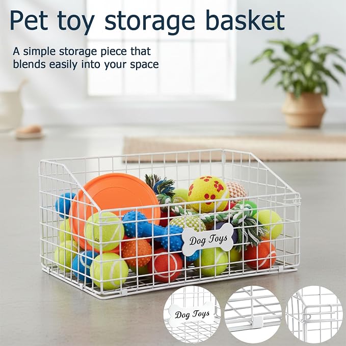 Geyecete Toy Box for Dogs Large Dog Toy Organizer Pet Wire Folding Basket Dog Toy Container Dog Toy Box-Chew-Proof Dog Food Toy Storage-White