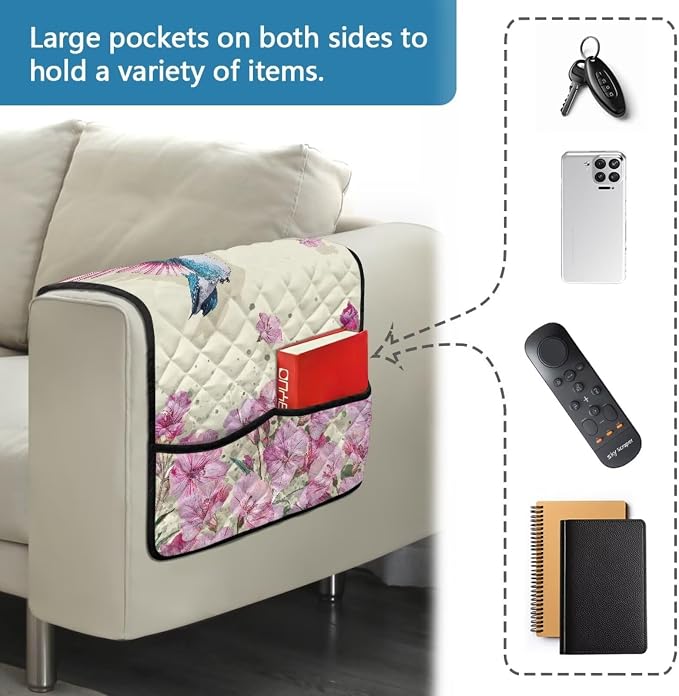 Hummingbird Print Sofa Arm Rest Covers Couch Arm Covers Stretch Armchair Cover Anti-Stain Sofa Slipcover Office Chair Armrest Protector for Armchair Furniture Protector