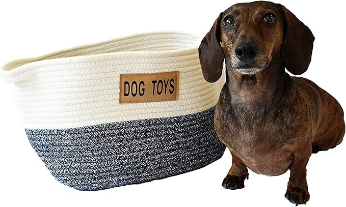 Midlee Two Tone Rope Dog Toy Storage Basket
