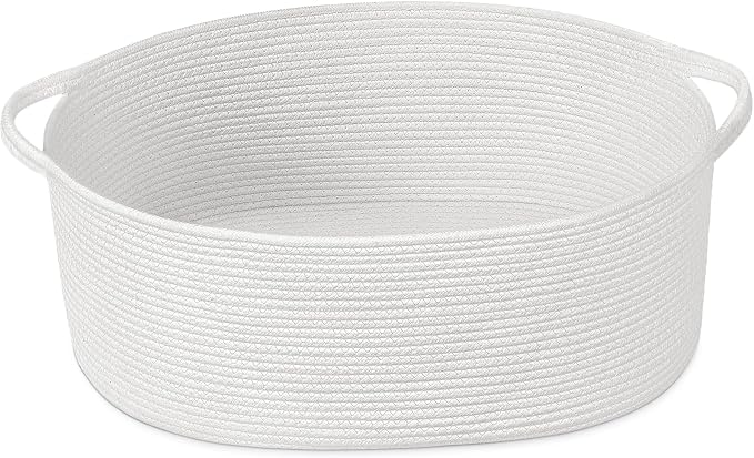 Goodpick Large Woven Rope Basket for Gifts Empty, 19.7"x 11"x 7.9", White | Storage Basket with Handles for Nursery Living Room, Perfect for Blankets, Pillows & Towels, Toys Storage