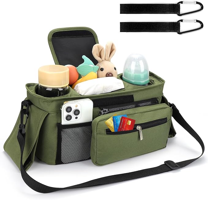 Accmor Universal Stroller Organizer with Insulated Cup Holder Detachable Phone Bag and Shoulder Strap,Stroller Bag Caddy Organizer for Uppababy, Baby Jogger, Britax Strollers