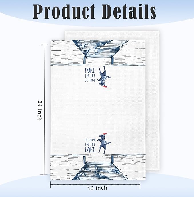 Christmas Lake House Decor Dish Towels,Lake House Gifts,Funny Lake Dog Kitchen Towels Decorative,Dog Lover Mom Gifts Hand Towels Drying Cloth for Kitchen Bathroom Decor,16x24 Inch